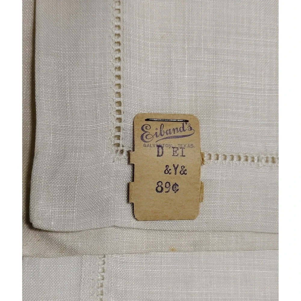 Vtg 100%‎ Linen 5 Napkins Hand Thread Drawn Ireland Tagged EIBAND'S Galveston TX